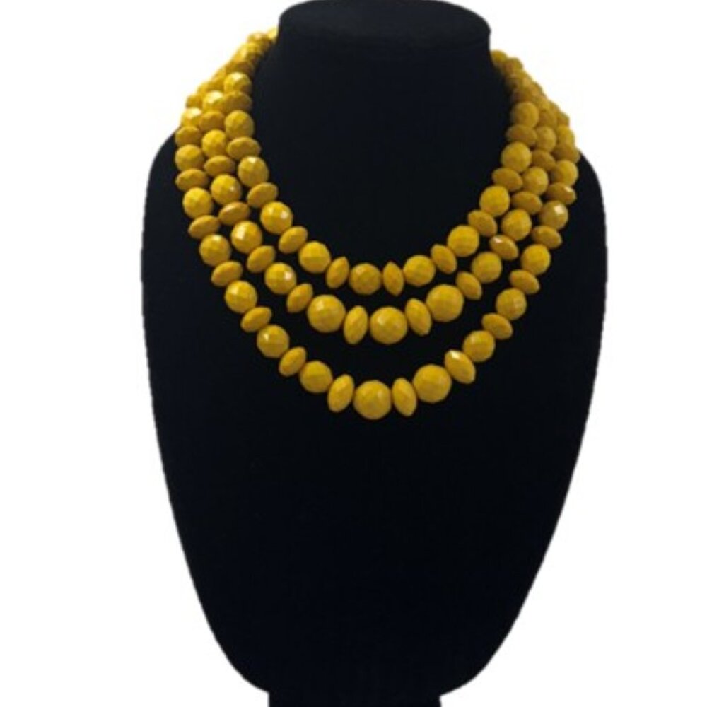 Vintage Retro 3 Strand Faceted Acrylic Bead Necklace
